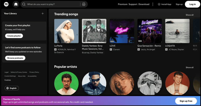 website home page design, spotify